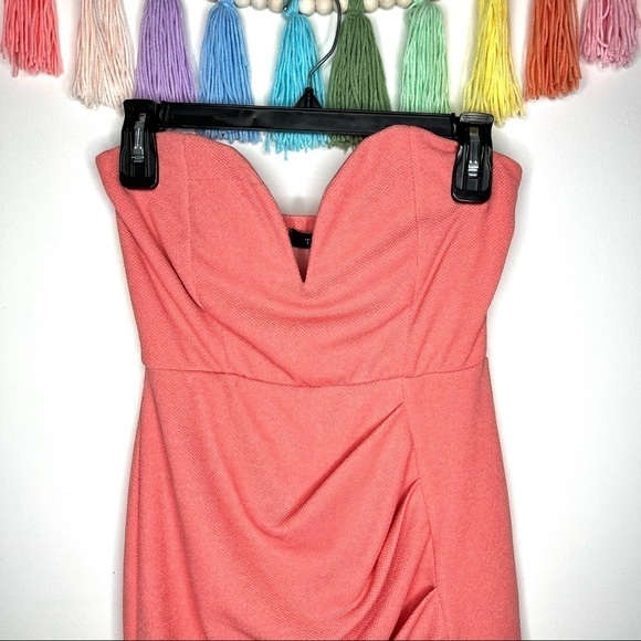 Trac Coral Deep Plunge Bandeau Mini Going Out Party Dress Size Medium - Picture 2 of 13